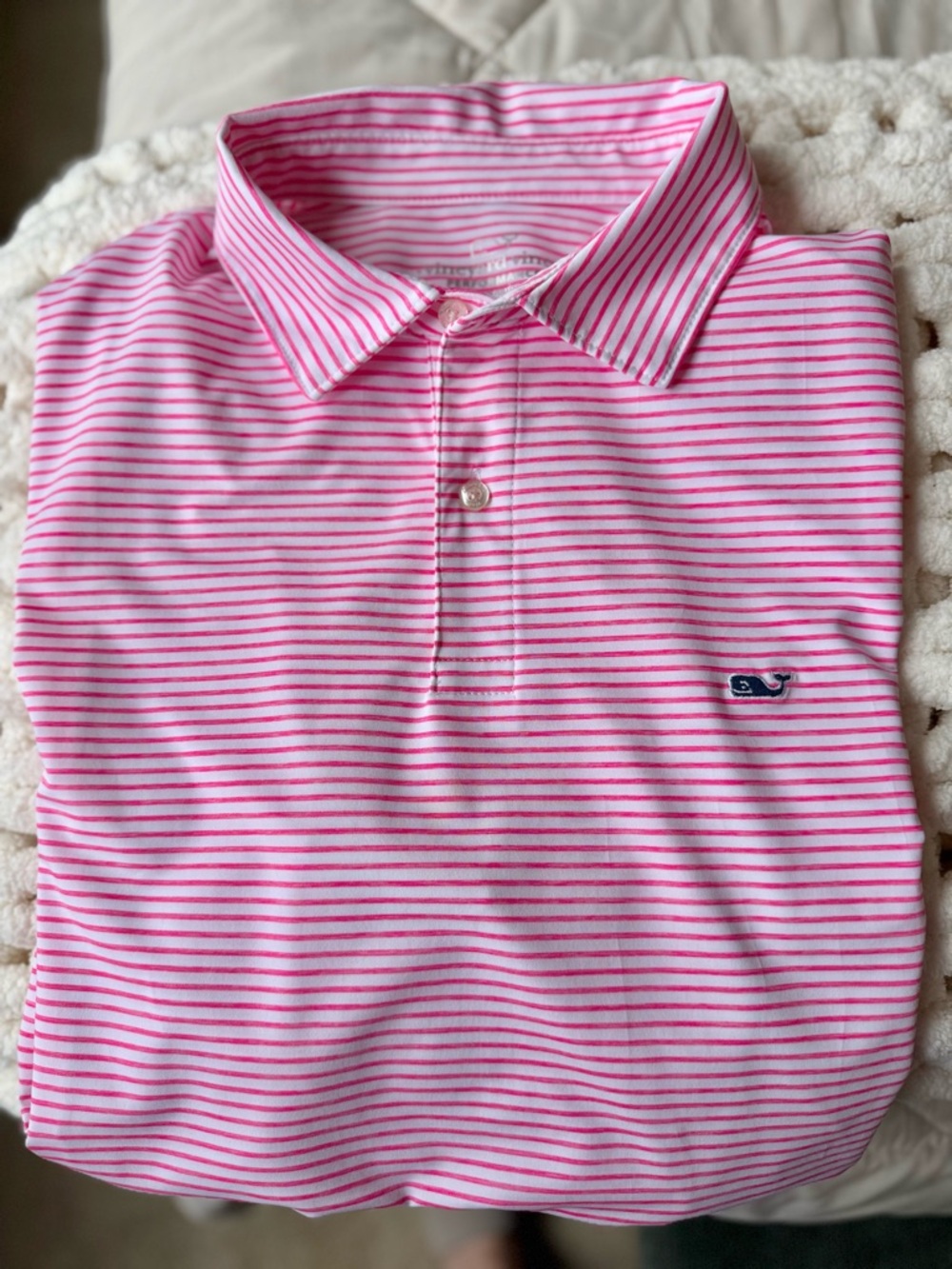 Vineyard Vines Performance Polo Shirt Men’s Large Pink White Striped Golf Preppy - Picture 2 of 9